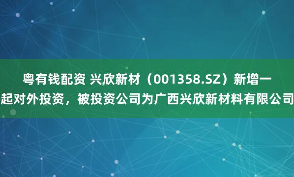 粤有钱配资 兴欣新材（001358.SZ）新增一起对外投资，被投资公司为广西兴欣新材料有限公司